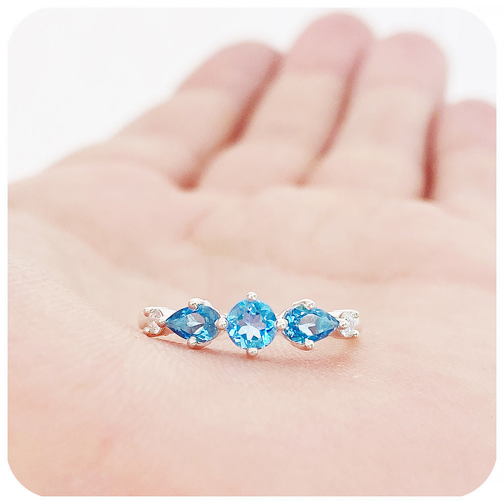 Swiss Blue Topaz and Moissanite half eternity stack ring - Victoria's Jewellery
