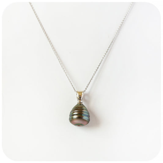 cone shaped black tahitian pearl pendant
