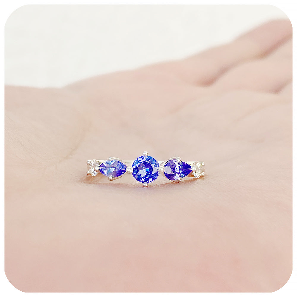 Tanzanite and Diamond half eternity anniversary ring- Victoria's Jewellery