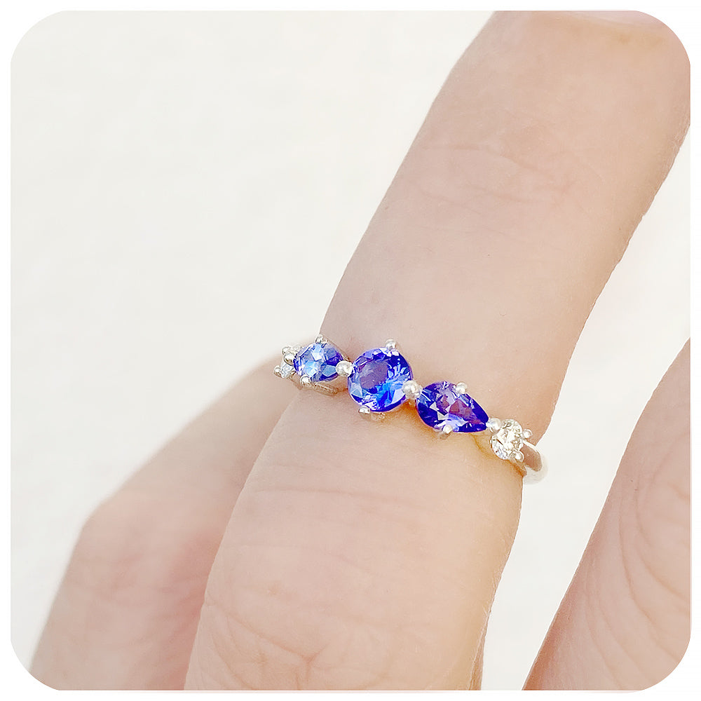 Tanzanite and Diamond half eternity anniversary ring- Victoria's Jewellery