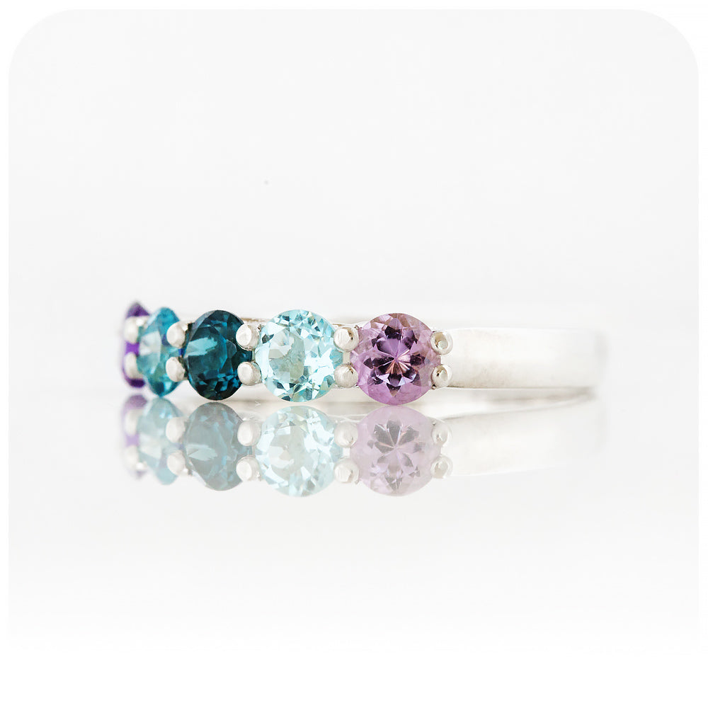 The Danelle, a Topaz and Amethyst Rainbow Half Eternity Trellis Ring
