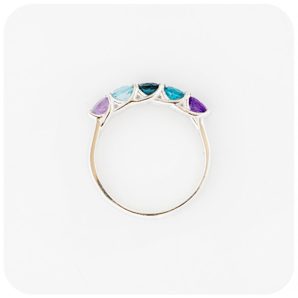 The Danelle, a Topaz and Amethyst Rainbow Half Eternity Trellis Ring