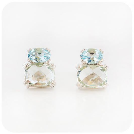 sky blue topaz and prasiolite stud earrings in sterling silver