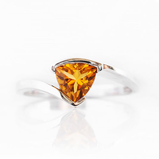 Trillion cut Citrine Solitaire Ring in White Gold - Victoria's Jewellery