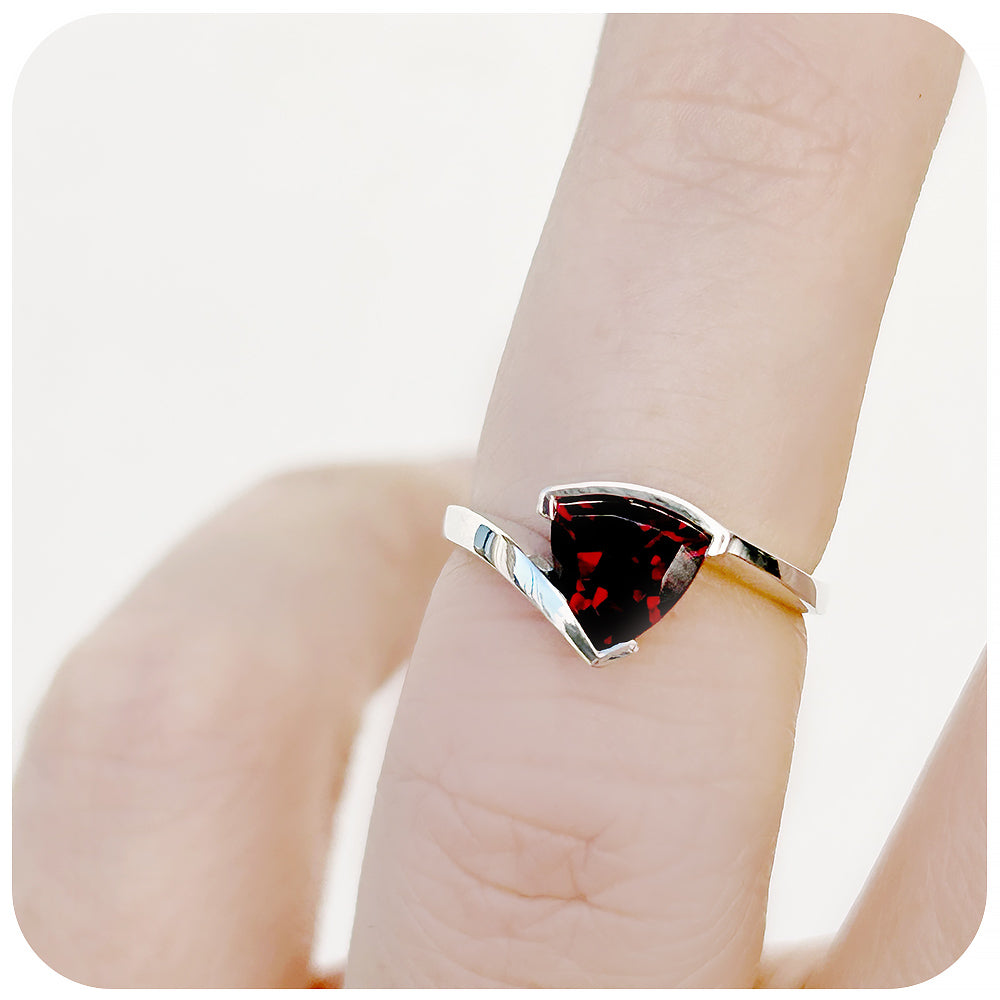 Trillion cut Garnet anniversary ring - Victoria's Jewellery