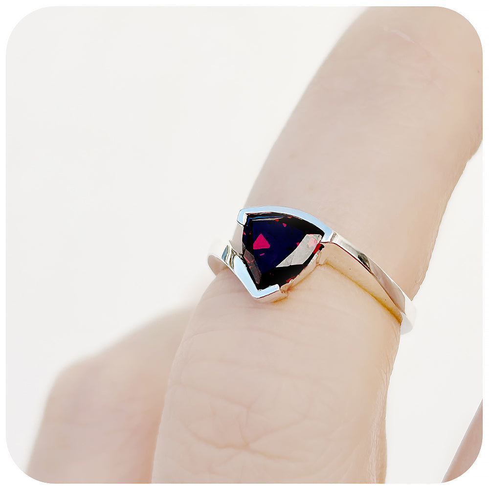 Trillion cut Garnet anniversary ring - Victoria's Jewellery