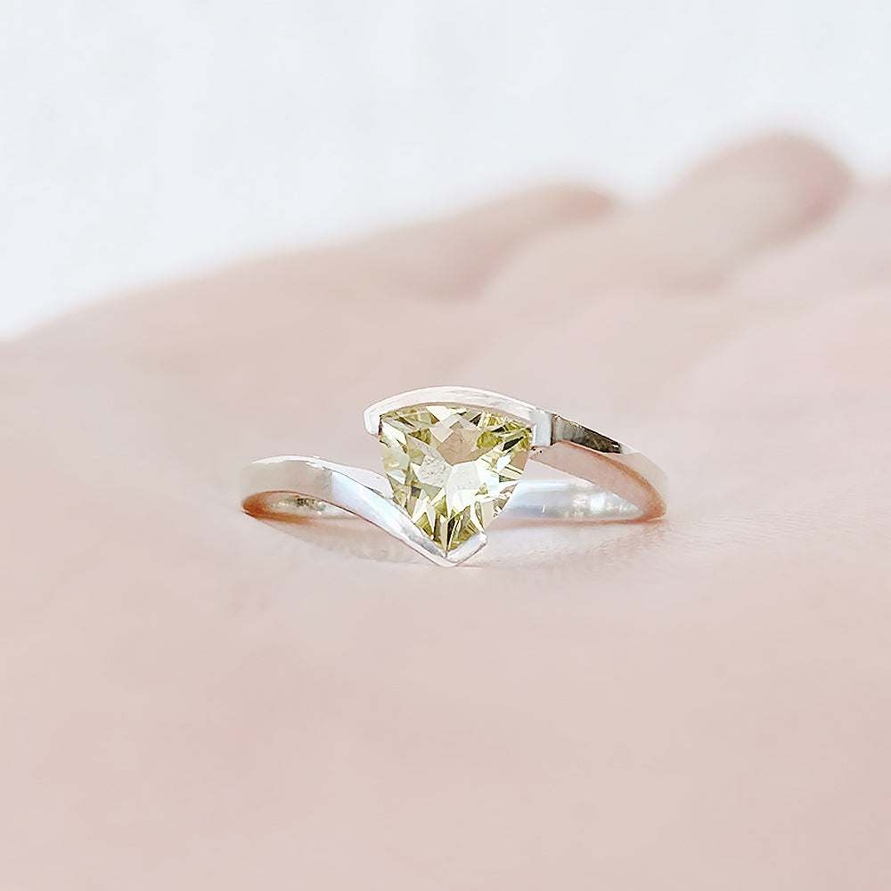 Trillion cut Lemon Quartz Ring in White Gold - Victoria's Jewellery
