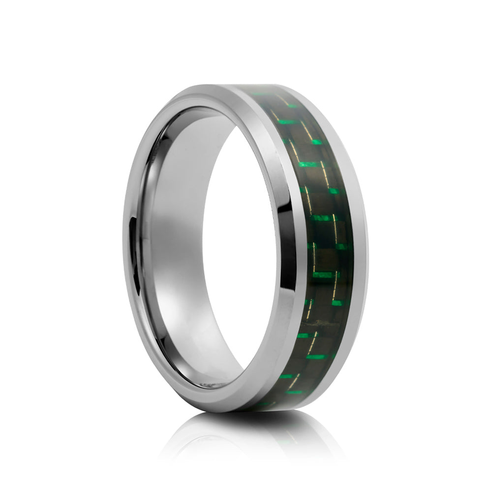 Jack, a Men's Tungsten Ring with Green Carbon Fiber Inlay - 8mm