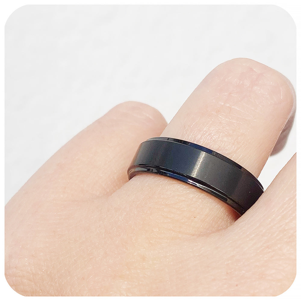 Black brushed tungsten mens wedding ring - Victoria's Jewellery
