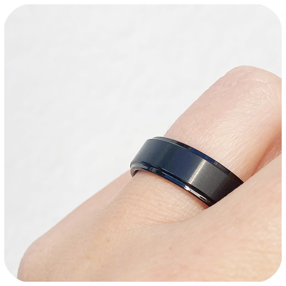 Black brushed tungsten mens wedding ring - Victoria's Jewellery