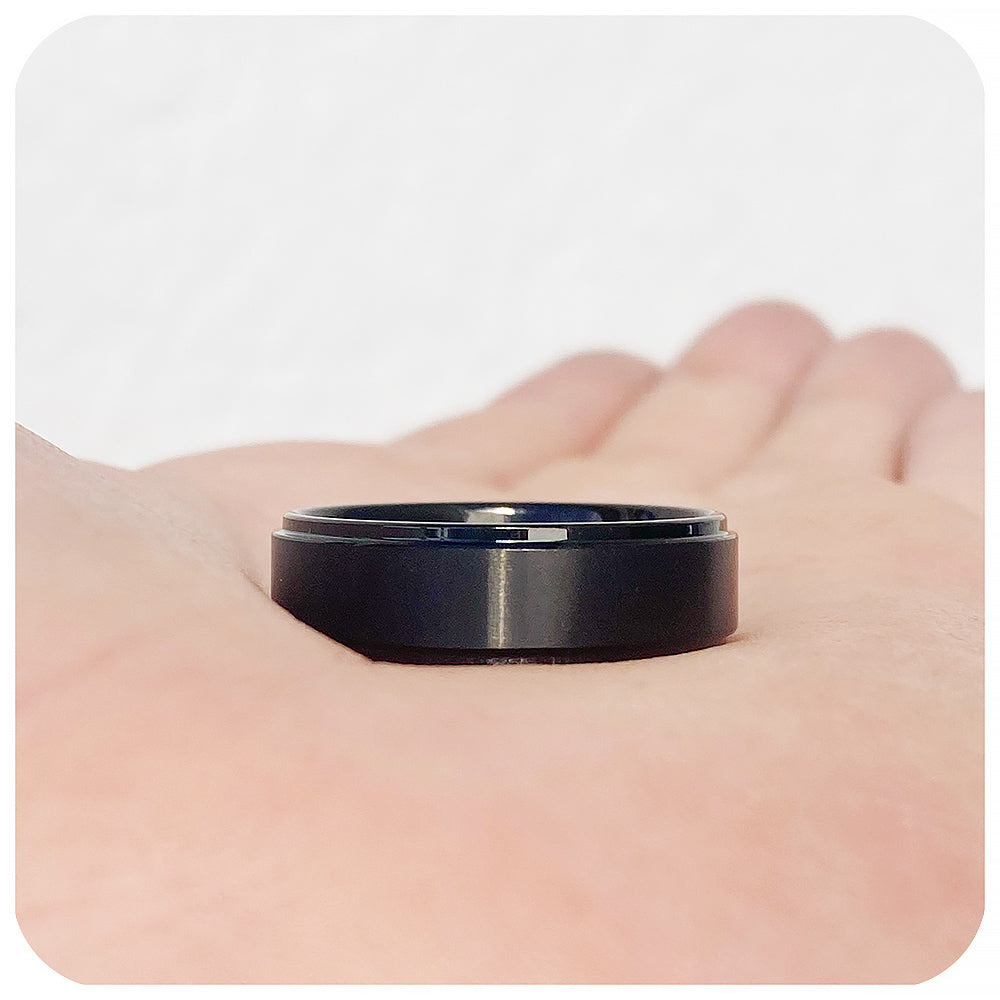 Black brushed tungsten mens wedding ring - Victoria's Jewellery