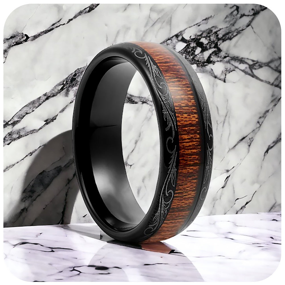 Wood Inlay Tungsten Mens Wedding Ring - Victoria's Jewellery