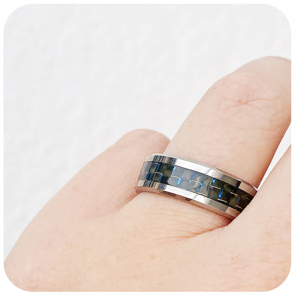 Tungsten and Carbon Fibre Mens Wedding Ring - Victoria's Jewellery