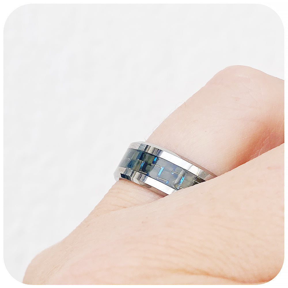 Tungsten and Carbon Fibre Mens Wedding Ring - Victoria's Jewellery
