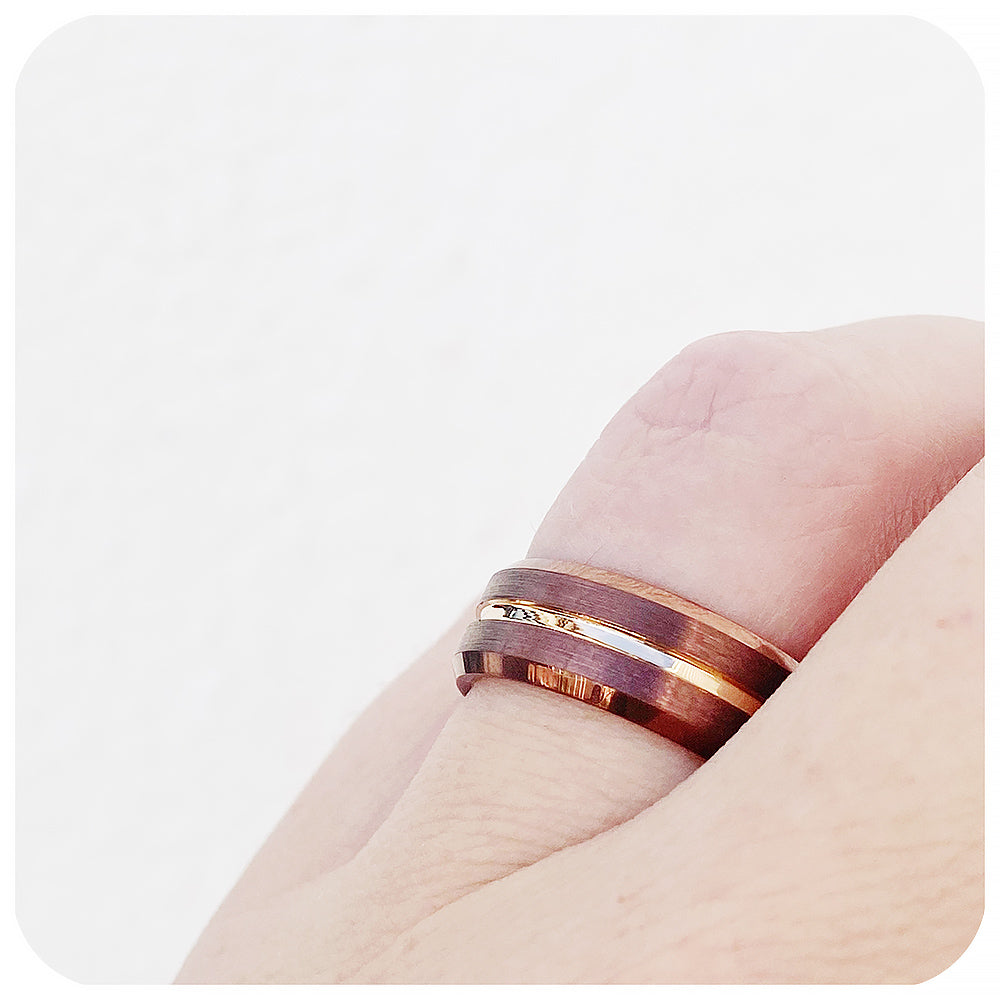 Brown and Gold Tungsten Mens Wedding Ring - Victoria's Jewellery