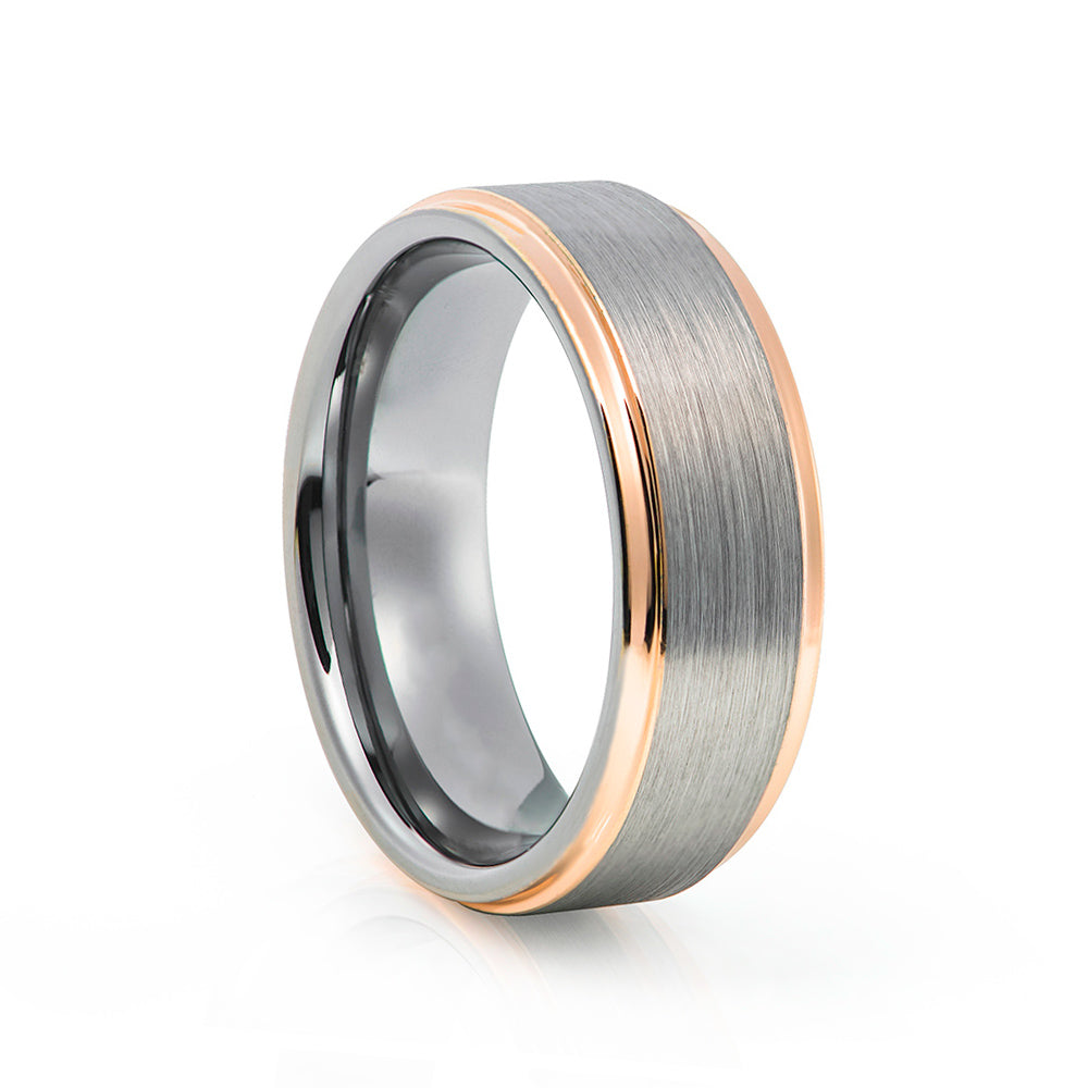 Brushed Silver and Gold Tungsten Mens Wedding Ring - Victoria's Jewellery