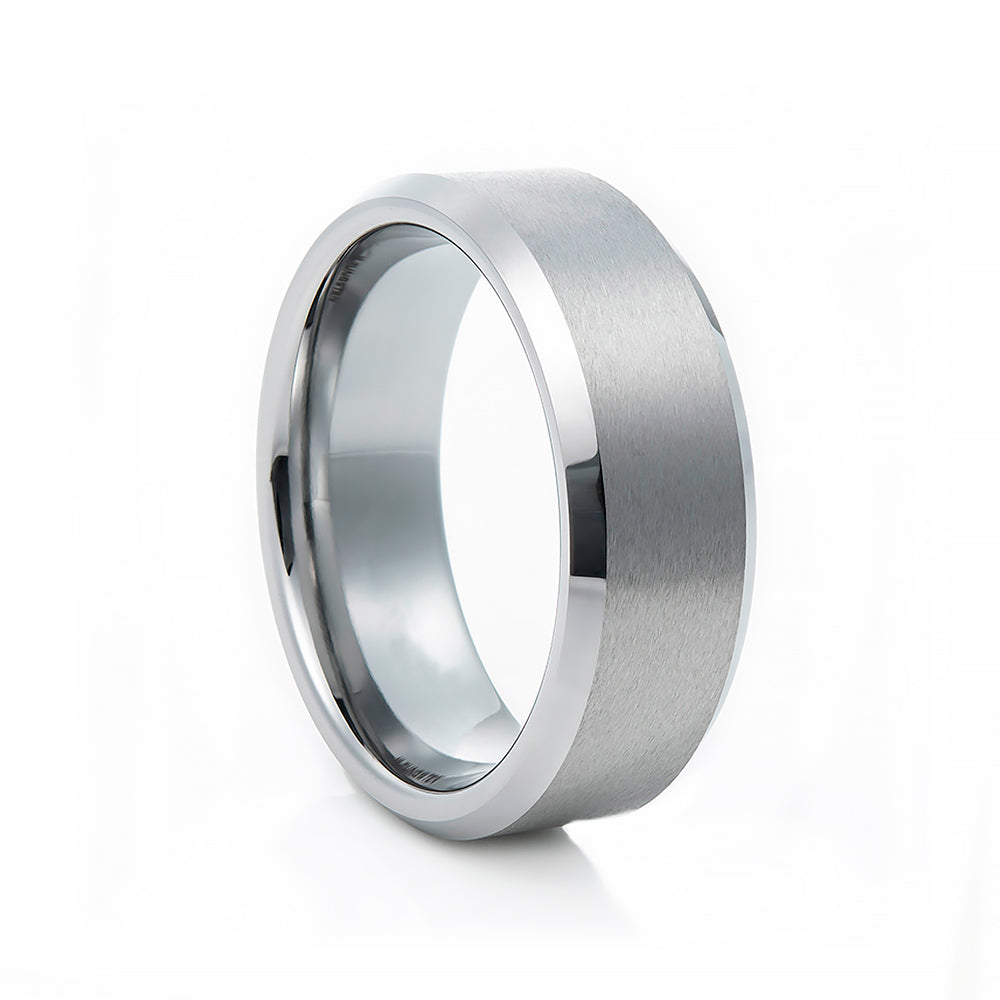 Brushed Bevelled Edge Tungsten Mens Wedding Ring - Victoria's Jewellery