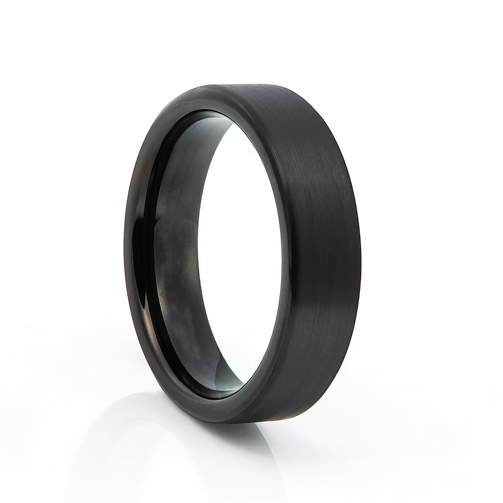Black brushed tungsten mens wedding ring - Victoria's Jewellery