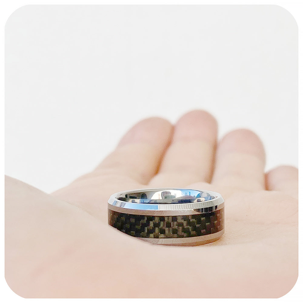 Tungsten Carbon Fibre Mens Wedding Ring - Victoria's Jewellery