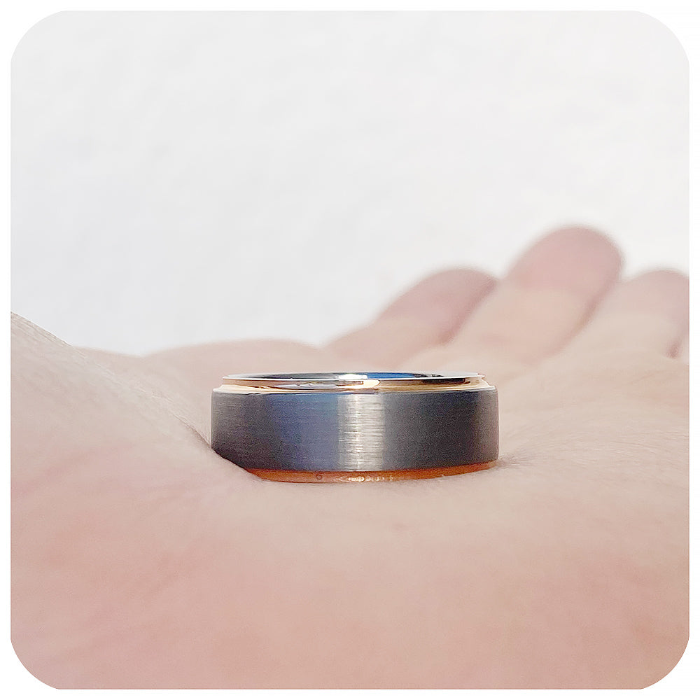 Brushed Silver and Gold Tungsten Mens Wedding Ring - Victoria's Jewellery
