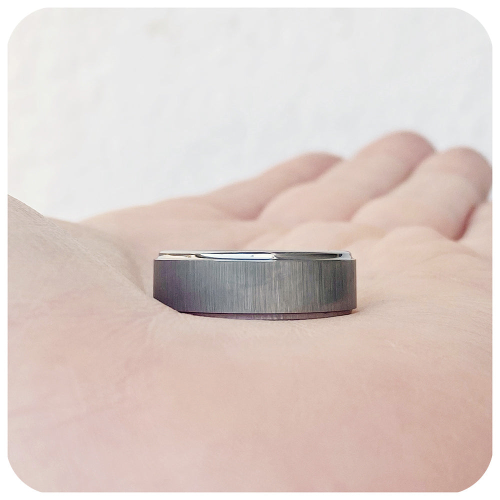 Parker, a Horizontal Brushed Surface Men's Tungsten Ring - 8mm