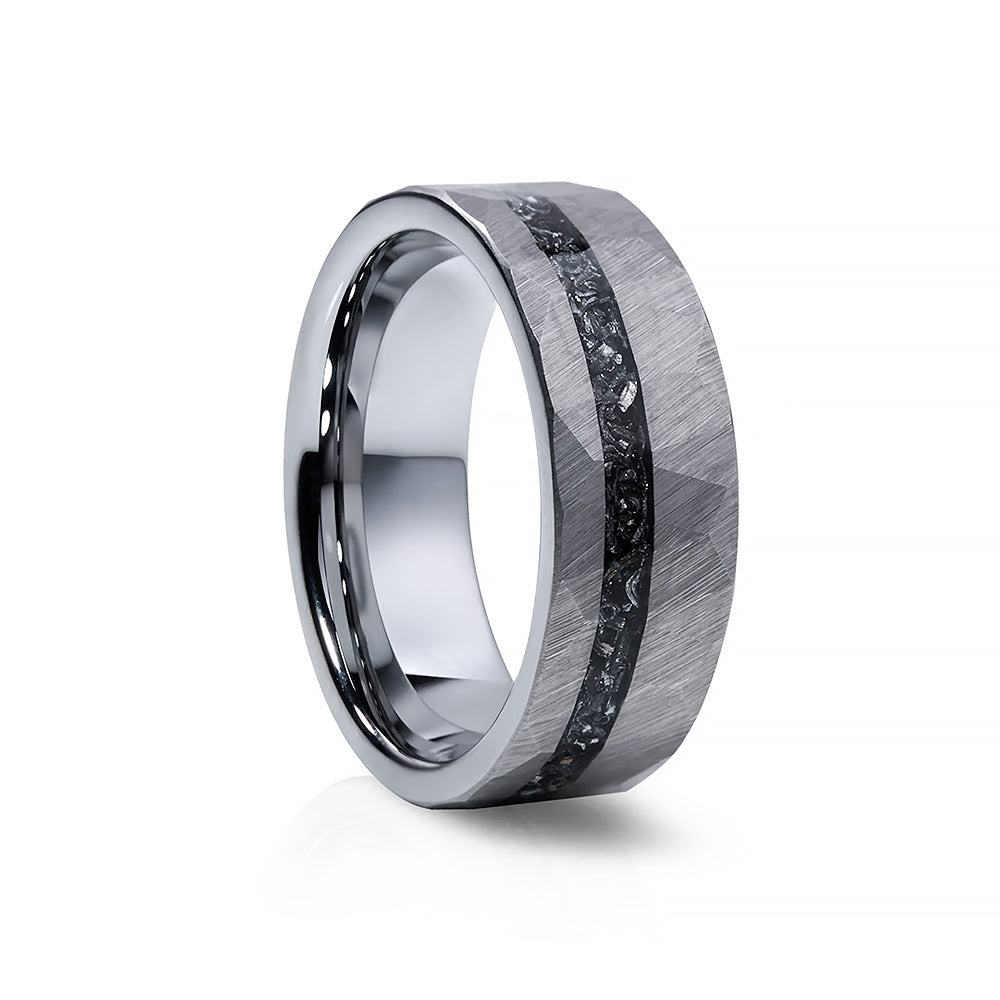 Marcel, a Meteorite and Hammered Tungsten Ring - 8mm