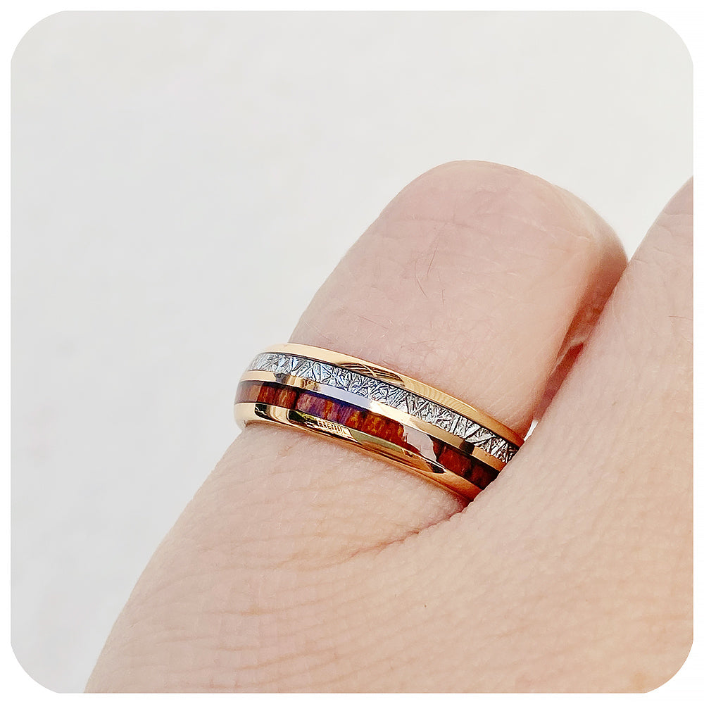 Wood, Meteorite and Tungsten Mens Wedding Ring - Victoria's Jewellery