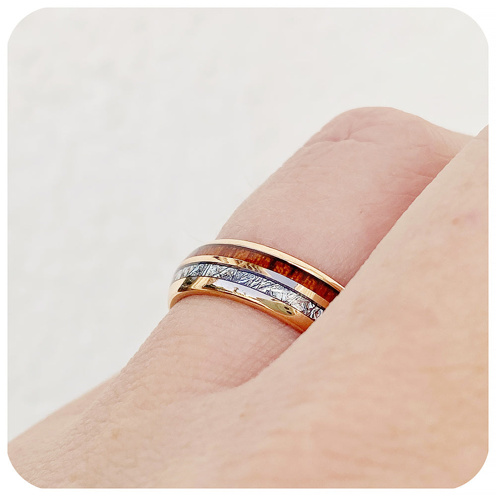 Wood, Meteorite and Tungsten Mens Wedding Ring - Victoria's Jewellery