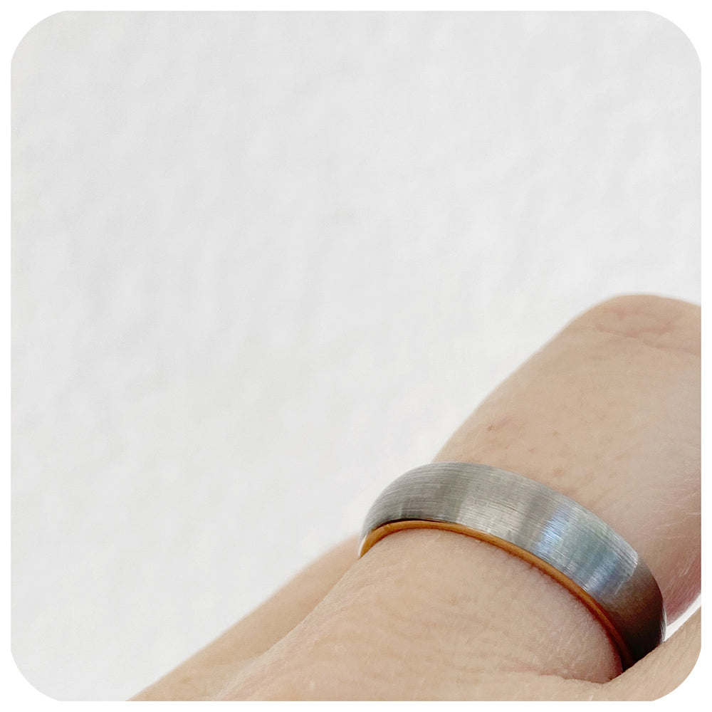Brushed Silver Tungsten and Rose Gold Mens Wedding Ring - Victoria's Jewellery