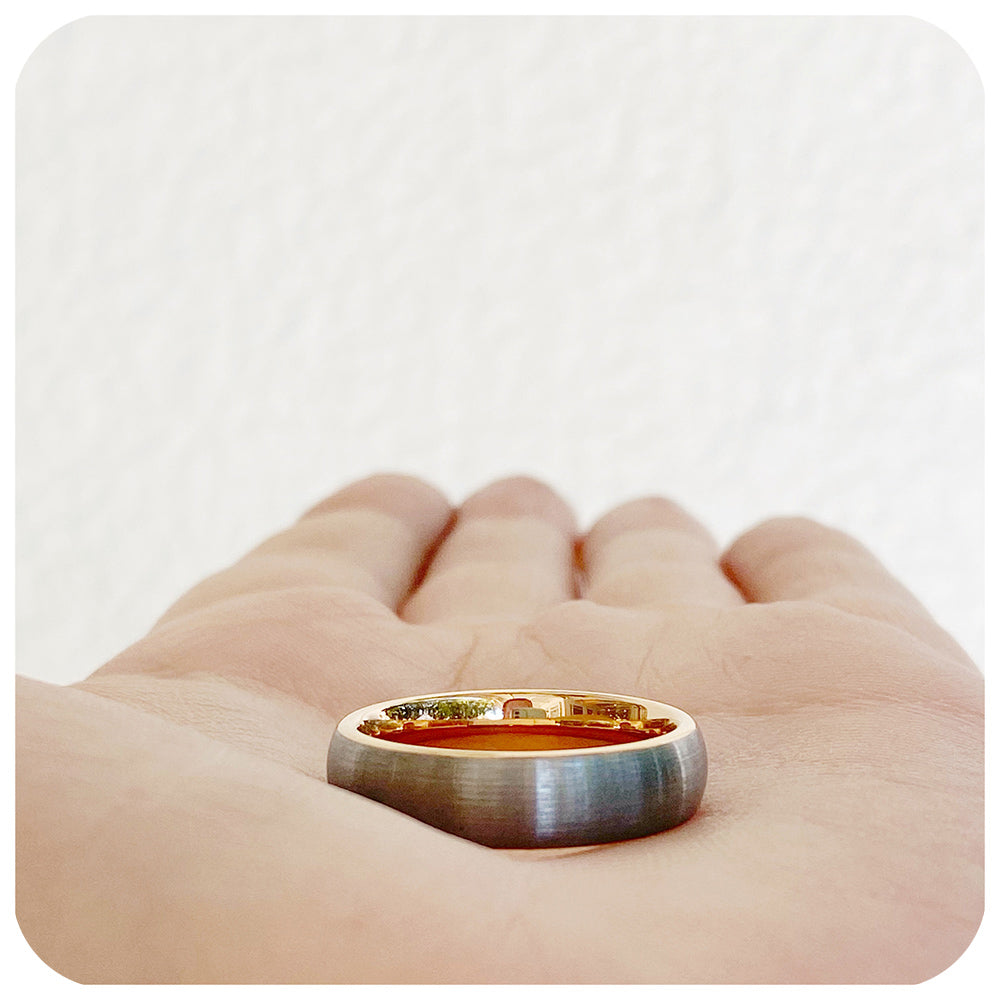 Brushed Silver Tungsten and Rose Gold Mens Wedding Ring - Victoria's Jewellery