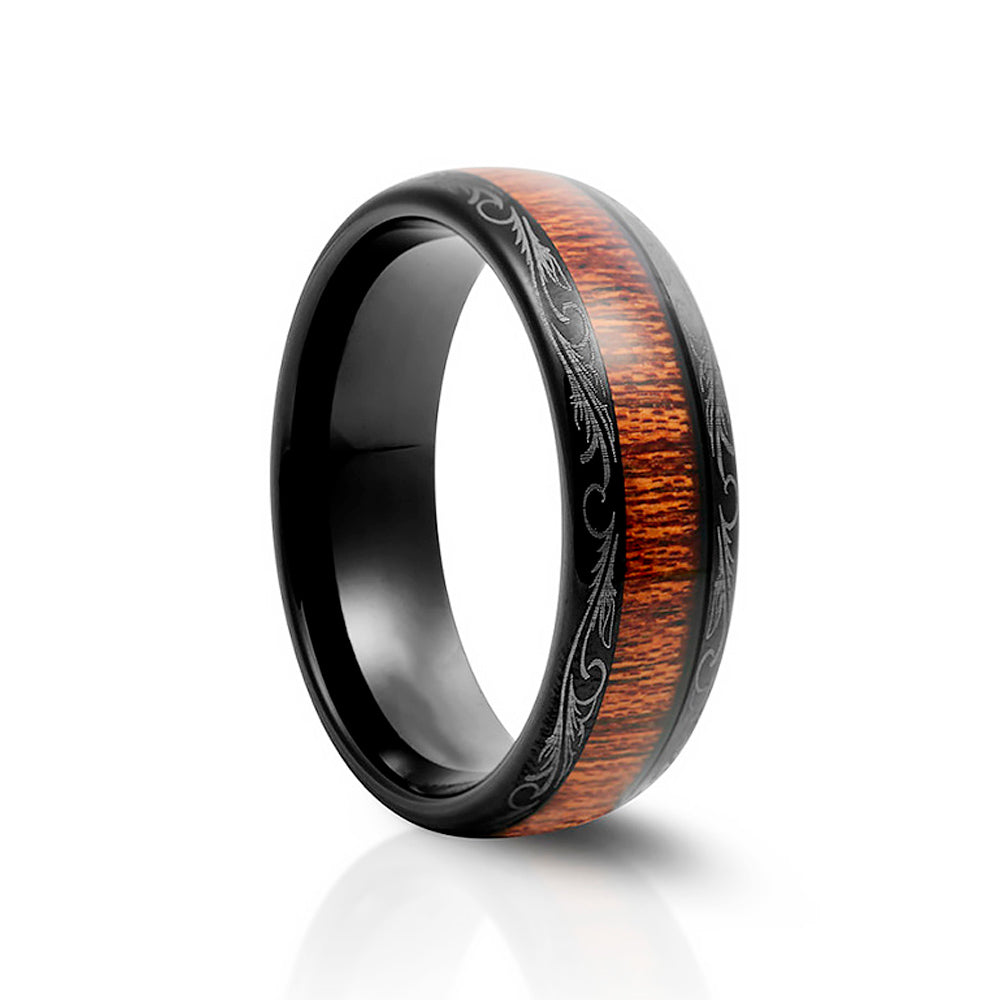 Wood Inlay Tungsten Mens Wedding Ring - Victoria's Jewellery