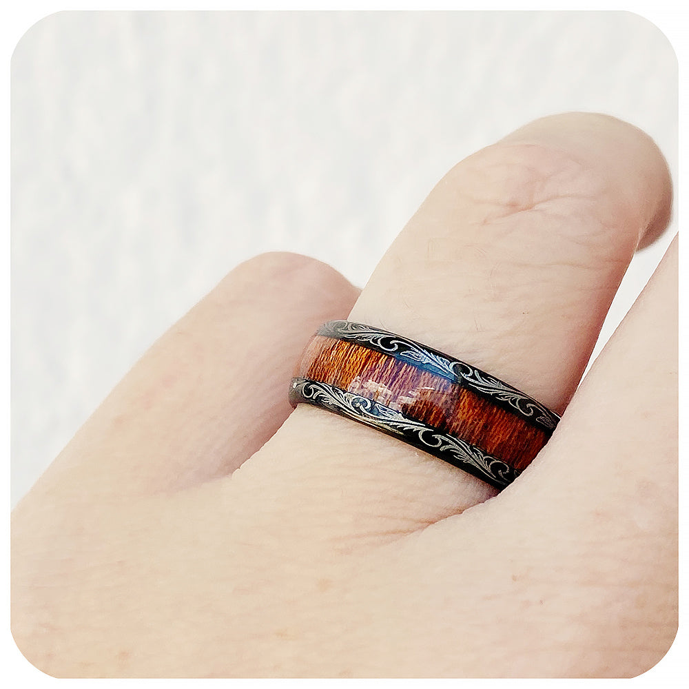 Wood Inlay Tungsten Mens Wedding Ring - Victoria's Jewellery