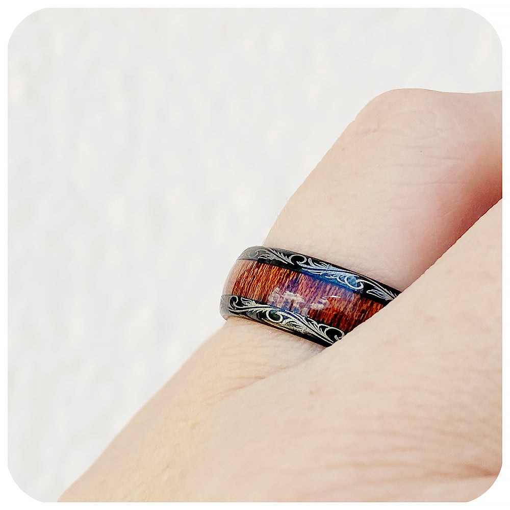 Wood Inlay Tungsten Mens Wedding Ring - Victoria's Jewellery