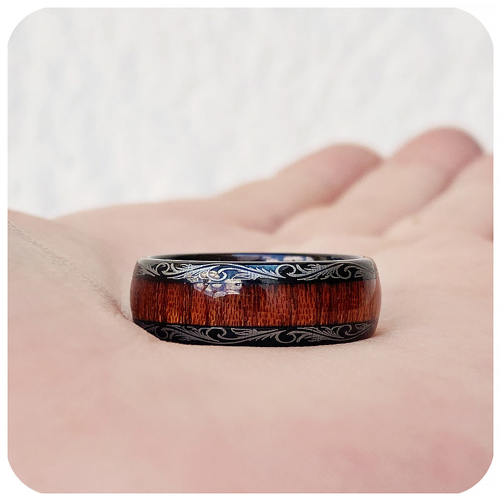 Wood Inlay Tungsten Mens Wedding Ring - Victoria's Jewellery