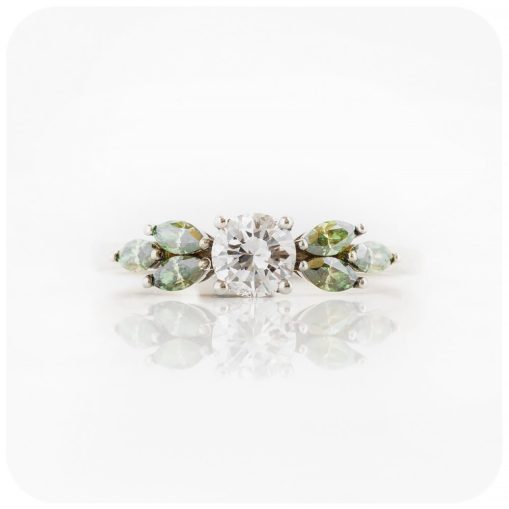 Moissanite Nature inspired Round and Marquise cut Engagement Ring - Victoria's Jewellery