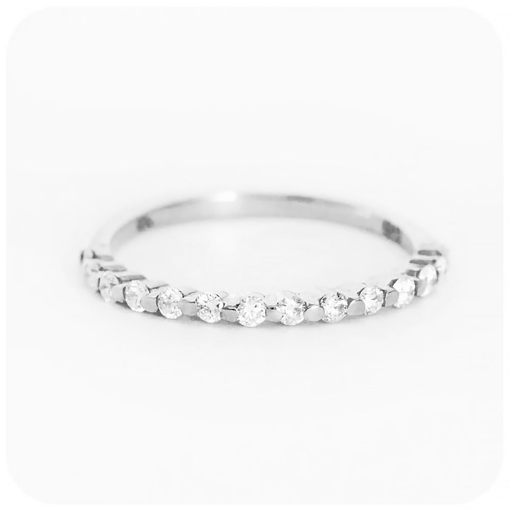 Brilliant cut Moissanite half eternity stack ring in white gold - Victoria's Jewellery