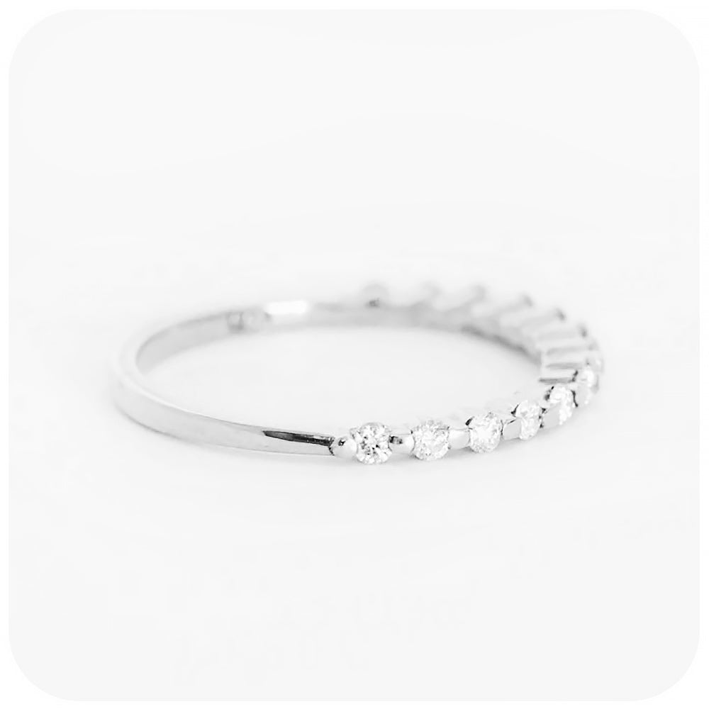 Brilliant cut Moissanite half eternity stack ring in white gold - Victoria's Jewellery