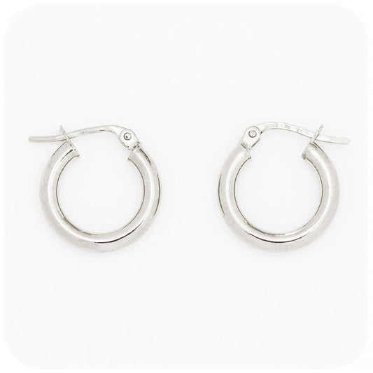 White Gold Huggie Hoop Earrings - Victoria's Jewellery