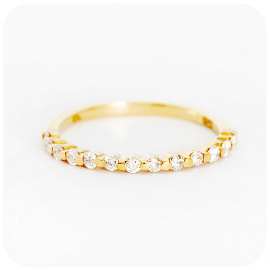 Brilliant cut Moissanite half eternity stack ring in yellow gold - Victoria's Jewellery