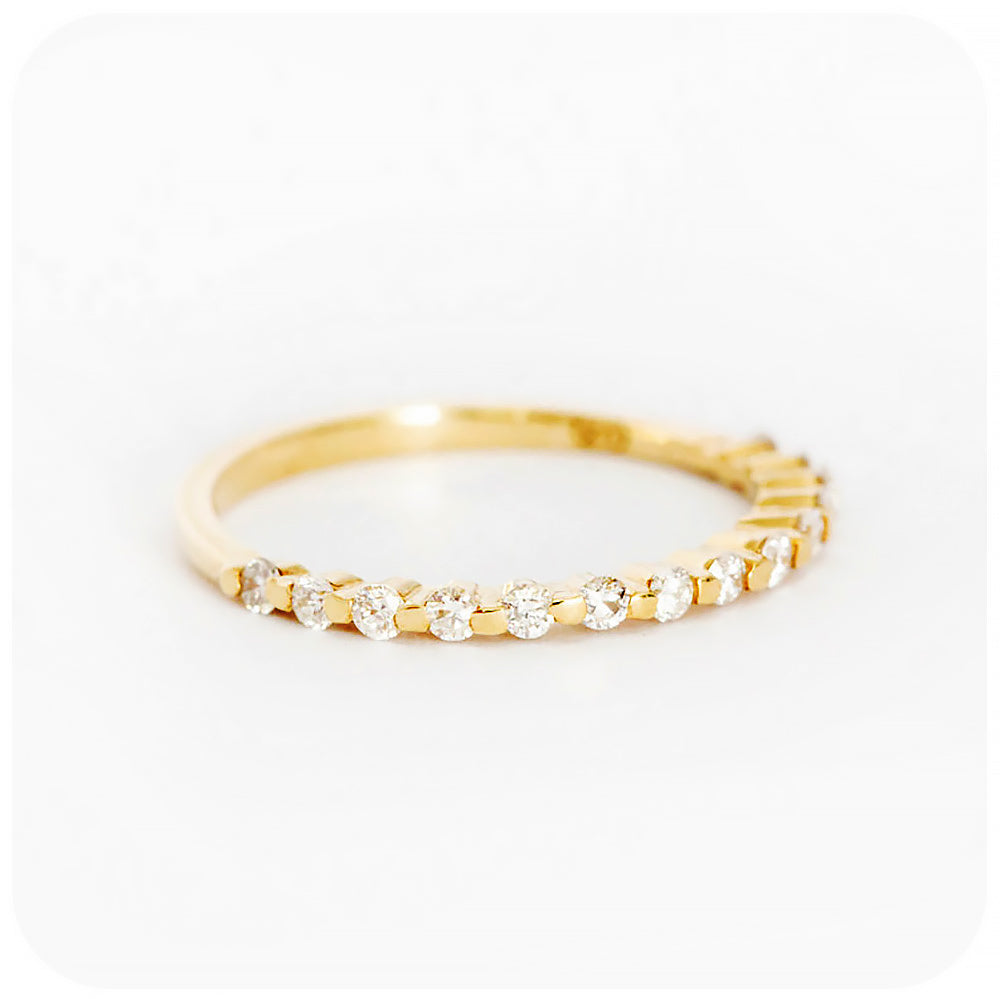 Brilliant cut Moissanite half eternity stack ring in yellow gold - Victoria's Jewellery
