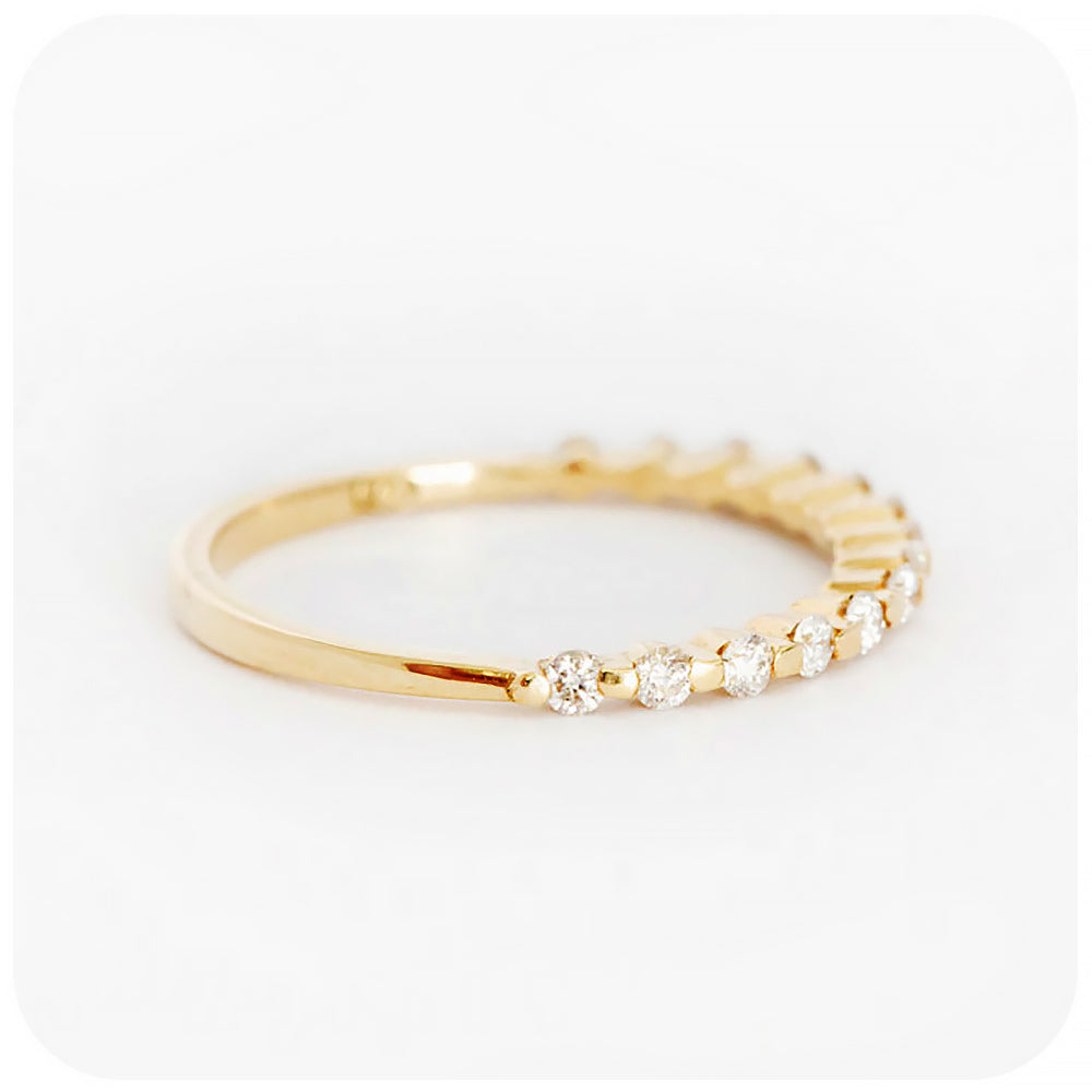 Brilliant cut Moissanite half eternity stack ring in yellow gold - Victoria's Jewellery