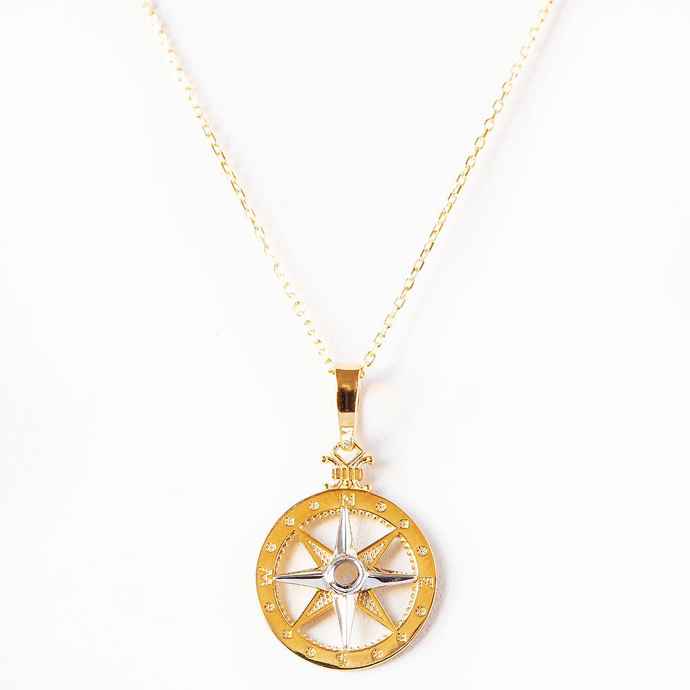 Yellow and White gold Nautical Compass Pendant