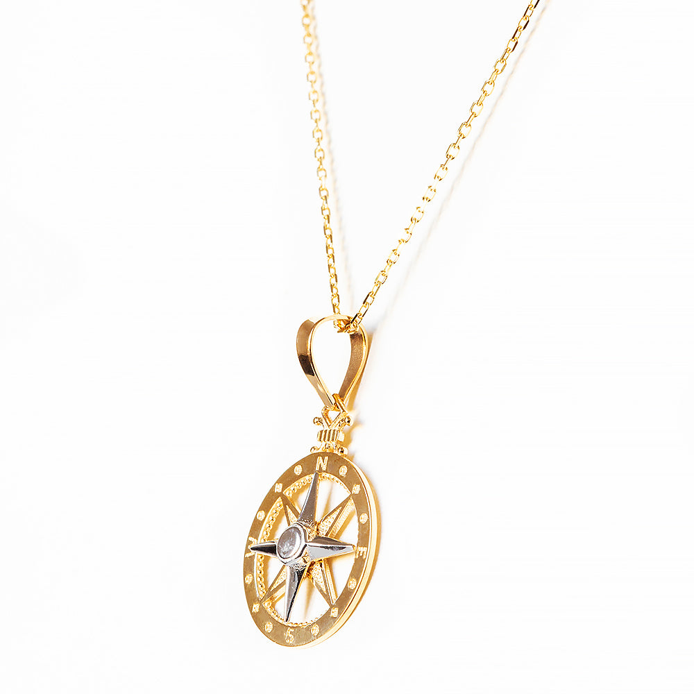 Yellow and White gold Nautical Compass Pendant