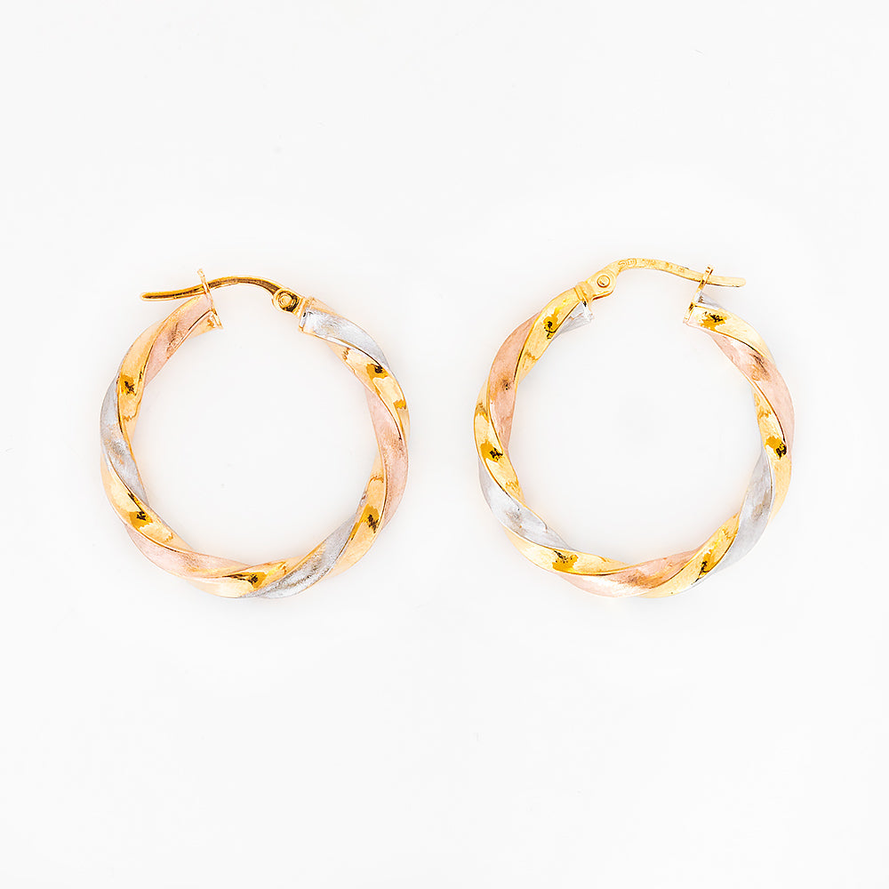 Three Tone Gold Twisted Hoop Earring - 20mm