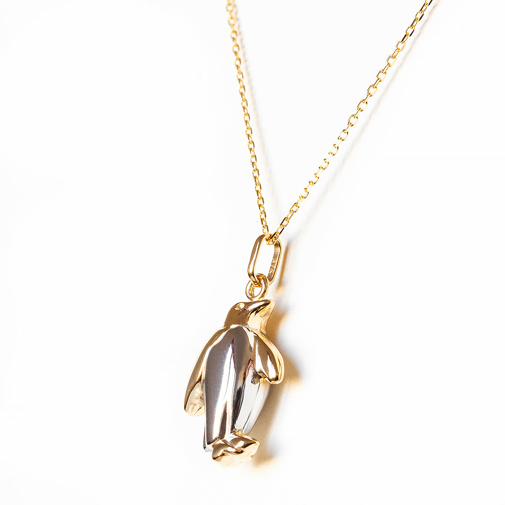 Yellow and White Gold Penguin Pendant