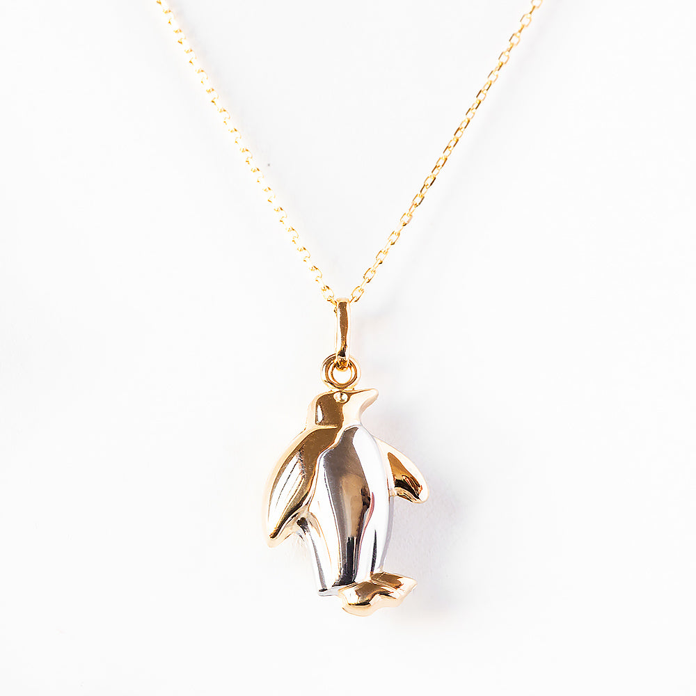 Yellow and White Gold Penguin Pendant