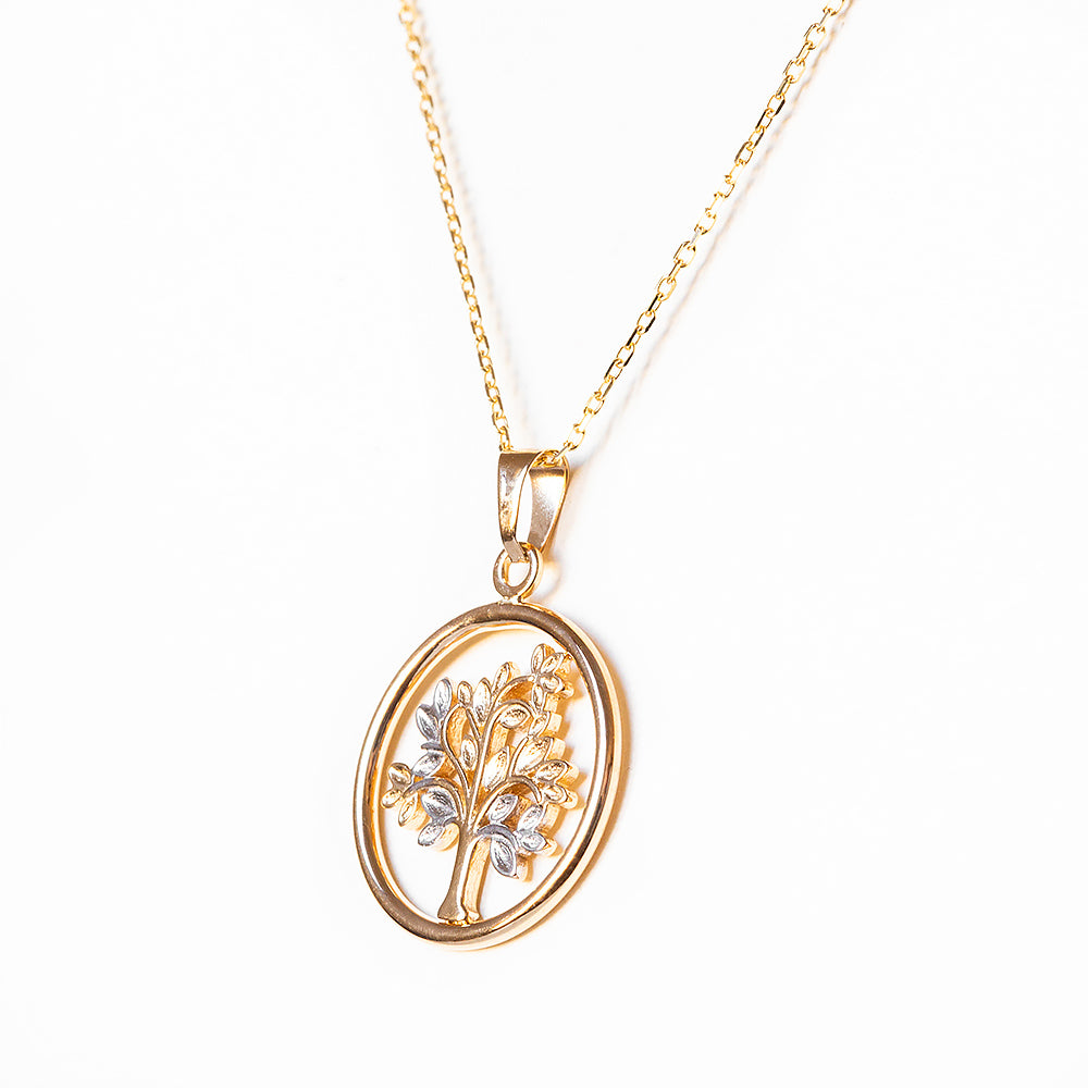 Yellow and White gold tree of life pendant