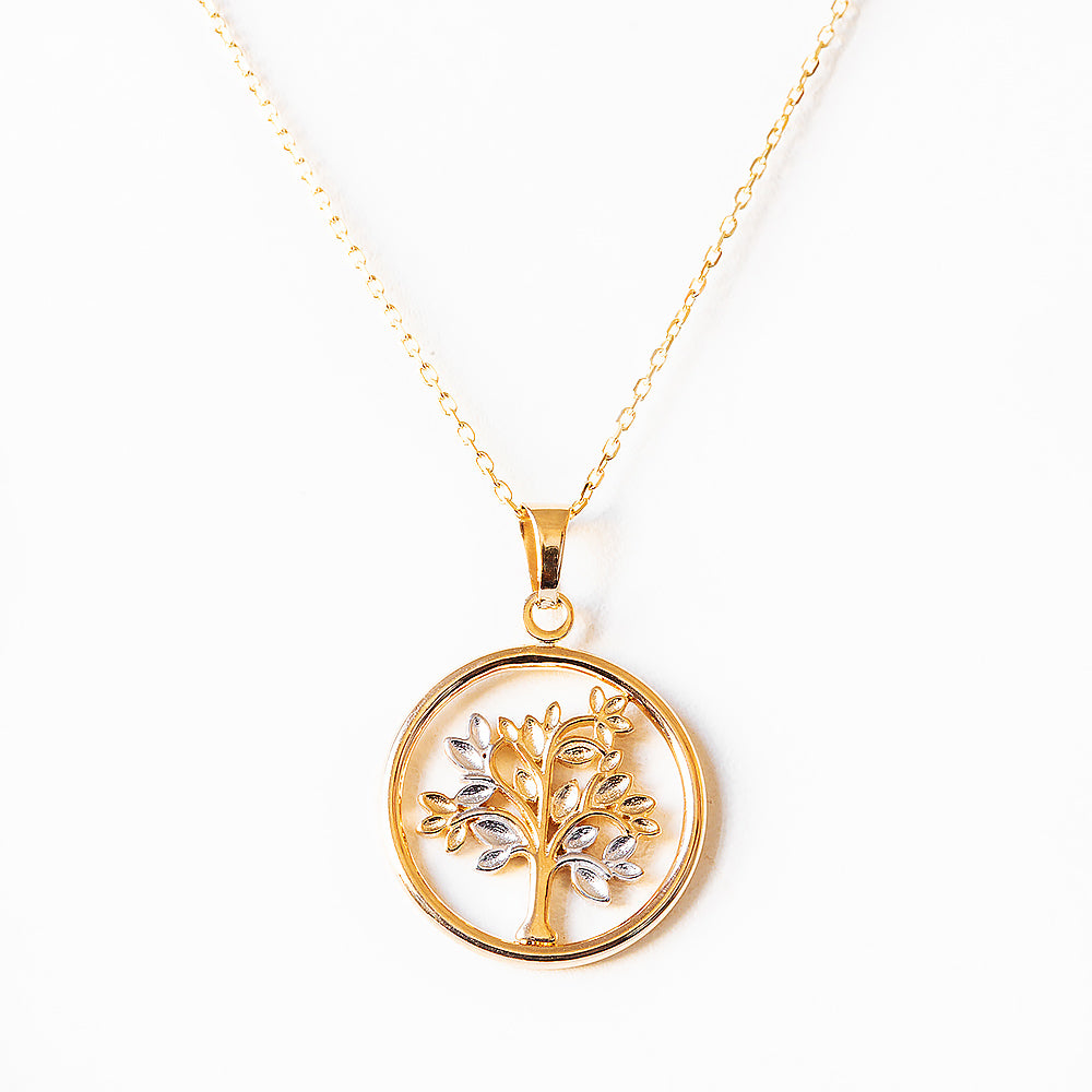 Yellow and White gold tree of life pendant