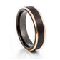 black mens tungsten engagement ring with rose gold edges