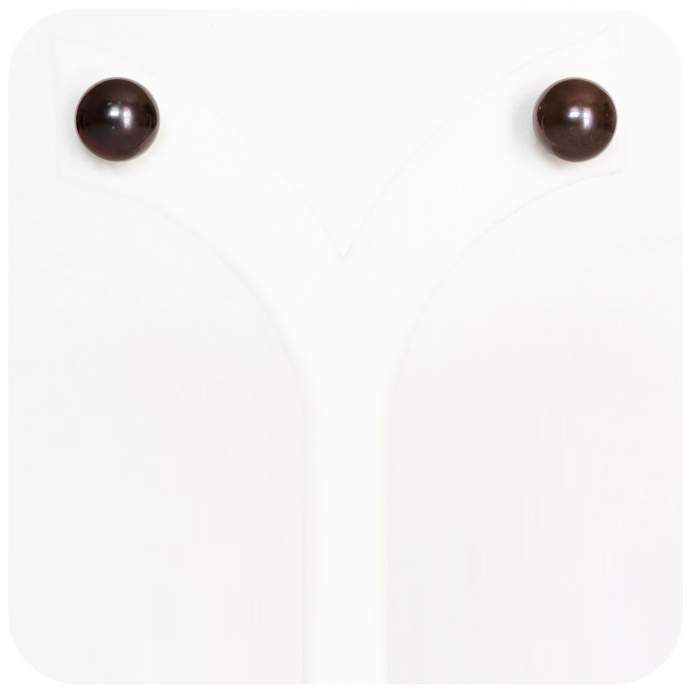 8.5 - 9mm Black Cultured Pearl Stud Earrings on 9k Yellow Gold - Victoria's Jewellery